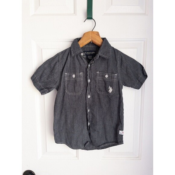 US Polo Assn Boys Button Down Gray Shirt size M 5/6 - Picture 1 of 7